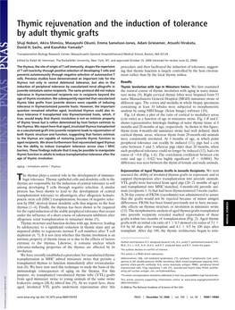 Thymic Rejuvenation and the Induction of Tolerance by Adult Thymic Grafts