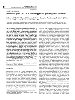 Homeobox Gene IRX1 Is a Tumor Suppressor Gene in Gastric Carcinoma