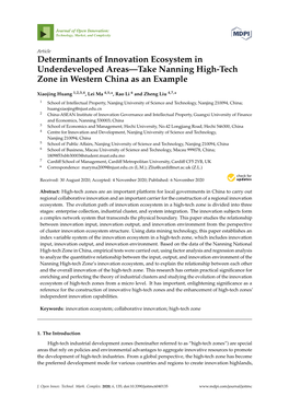 Determinants of Innovation Ecosystem in Underdeveloped Areas—Take Nanning High-Tech Zone in Western China As an Example