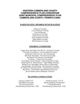 Western Cumberland County Comprehensive Plan Consortium Joint Municipal Comprehensive Plan Cumberland County, Pennsylvania