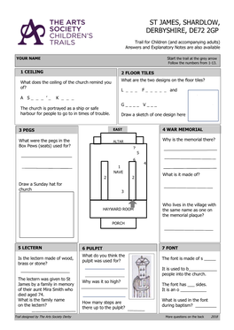 ST JAMES, SHARDLOW, DERBYSHIRE, DE72 2GP Trail Answers and Explanatory Notes for Parents and Teachers