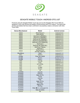 Seagate Mobile Touch: Android Otg List