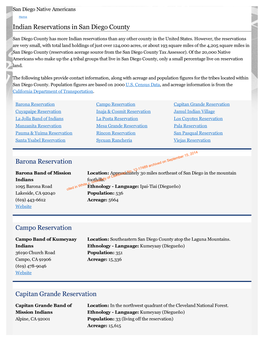 Indian Reservations in San Diego County Barona Reservation Campo
