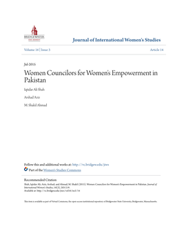 Women Councilors for Women's Empowerment in Pakistan Iqtidar Ali Shah