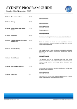 SYDNEY PROGRAM GUIDE Sunday 08Th November 2015