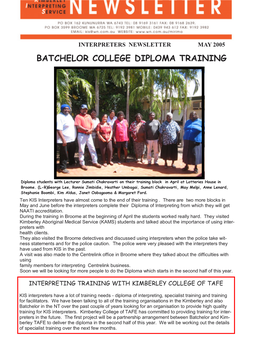 May 2005 Batchelor College Diploma Training