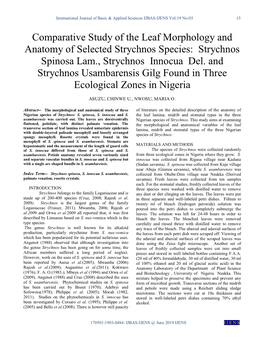 Comparative Study of the Leaf Morphology and Anatomy of Selected Strychnos Species: Strychnos Spinosa Lam., Strychnos Innocua Del