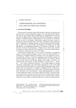 L'emigrazione Alla Rovescia. Dal Lago Di Como Alla Sicilia