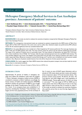 Helicopter Emergency Medical Services in East Azerbaijan Province: Assessment of Patients’ Outcome