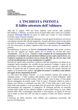 L'inchiesta INFINITA Il Fallito Attentato Dell'addaura