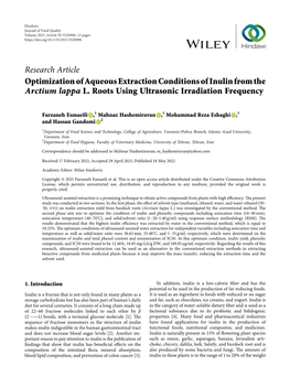 Optimization of Aqueous Extraction Conditions of Inulin from the Arctium Lappa L