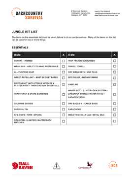 Jungle Kit List