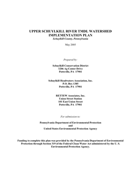 UPPER SCHUYLKILL RIVER TMDL WATERSHED IMPLEMENTATION PLAN Schuylkill County, Pennsylvania