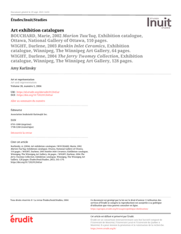 Essais Bibliographiques / Book Review Essays Art Exhibition Catalogues