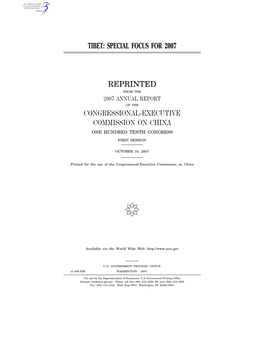 Tibet: Special Focus for 2007 Reprinted Congressional
