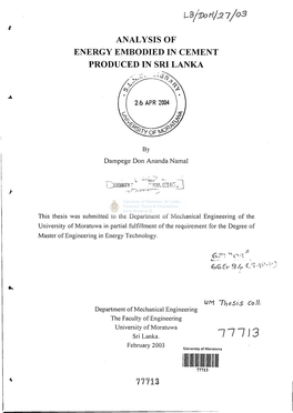 Analysis of Energy Embodied in Cement Produced in Sri Lanka