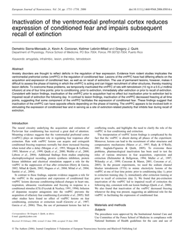 Inactivation of the Ventromedial Prefrontal Cortex Reduces Expression of Conditioned Fear and Impairs Subsequent Recall of Extinction