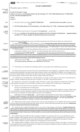 LEASE AGREEMENT the Parties Agree As Follows: Landlord: Address for Notices: Tenant: Address: