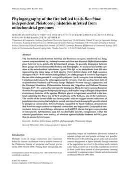 Phylogeography of the Fire-Bellied Toads Bombina