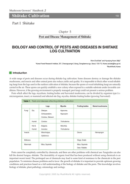 Biology and Control of Pests and Diseases in Shiitake Log Cultivation