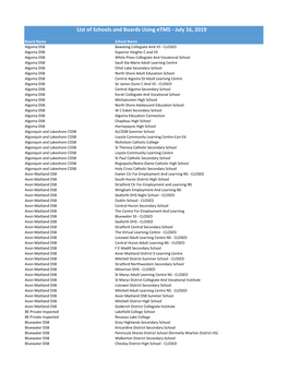 List of Schools and Boards Using Etms - July 16, 2019