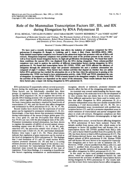 Role of the Mammalian Transcription Factors IIF, IIS, and IIX During Elongation by RNA Polymerase II