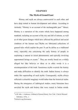 The Myth of Grand Feast History and Myth Are Always Controversial to Each Other and Have Deep Rooted in Human Development and Culture