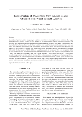 Race Structure of Pyrenophora Tritici-Repentis Isolates Obtained from Wheat in South America