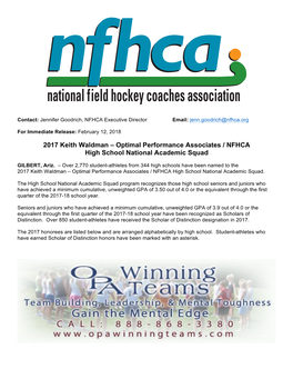 Optimal Performance Associates / NFHCA High School National Academic Squad