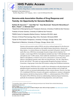 Genome-Wide Association Studies of Drug Response and Toxicity: an Opportunity for Genome Medicine