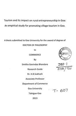 A Thesis Submitted to Goa University for the Award of Degree of DOCTOR