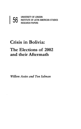 Crisis in Bolivia: the Elections of 2002 and Their Aftermath