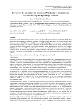 Review of the Literature on Stress and Wellbeing of International Students in English-Speaking Countries