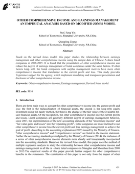 Other Comprehensive Income and Earnings Management an Empiricalanalysis Based on Modified Jones Model