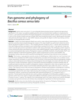 Pan-Genome and Phylogeny of Bacillus Cereus Sensu Lato Adam L