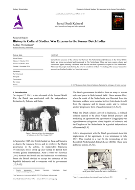 Jurnal Studi Kultural History in Cultural Studies. War Excesses in the Former Dutch Indies