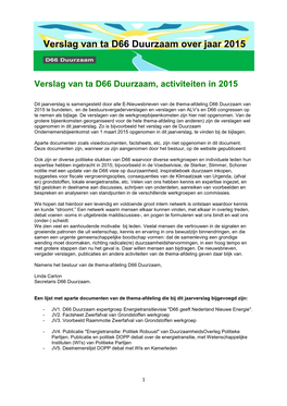 Verslag Van Ta D66 Duurzaam Over Jaar 2015