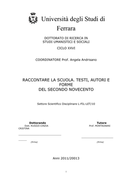 Raccontare La Scuola. Testi, Autori E Forme Del Secondo Novecento