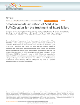 Small-Molecule Activation of Serca2a Sumoylation for the Treatment of Heart Failure