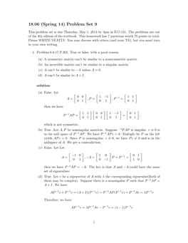 18.06 (Spring 14) Problem Set 9