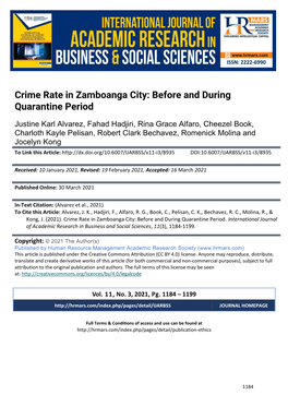 Crime Rate in Zamboanga City: Before and During Quarantine Period