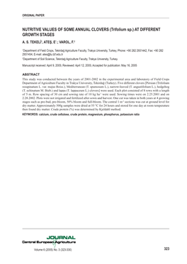 NUTRITIVE VALUES of SOME ANNUAL CLOVERS (Trifolium Sp.) at DIFFERENT GROWTH STAGES A