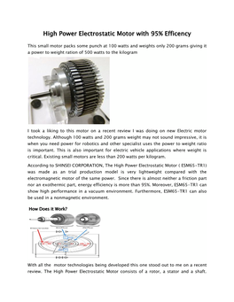 High Power Electrostatic Motor with 95% Efficency