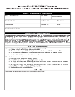 Medical Release/Physician's Statement Skin Conditions Aggravated by Shaving Medical Exemption Form