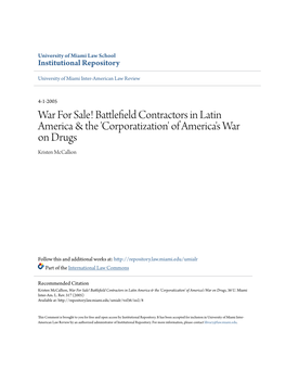 War for Sale! Battlefield Contractors in Latin America &