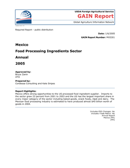 Food Processing Ingredients Sector Annual 2005