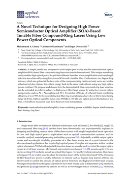A Novel Technique for Designing High Power Semiconductor Optical Ampliﬁer (SOA)-Based Tunable Fiber Compound-Ring Lasers Using Low Power Optical Components