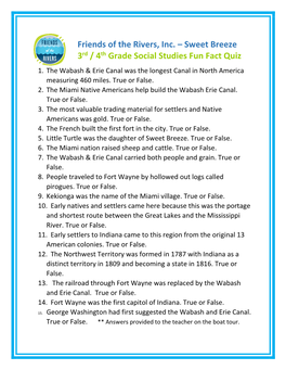 Sweet Breeze 3Rd / 4Th Grade Social Studies Fun Fact Quiz