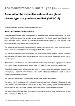 The Mediterranean Climate Type |Sample Answer