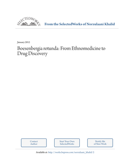 Boesenbergia Rotunda: from Ethnomedicine to Drug Discovery